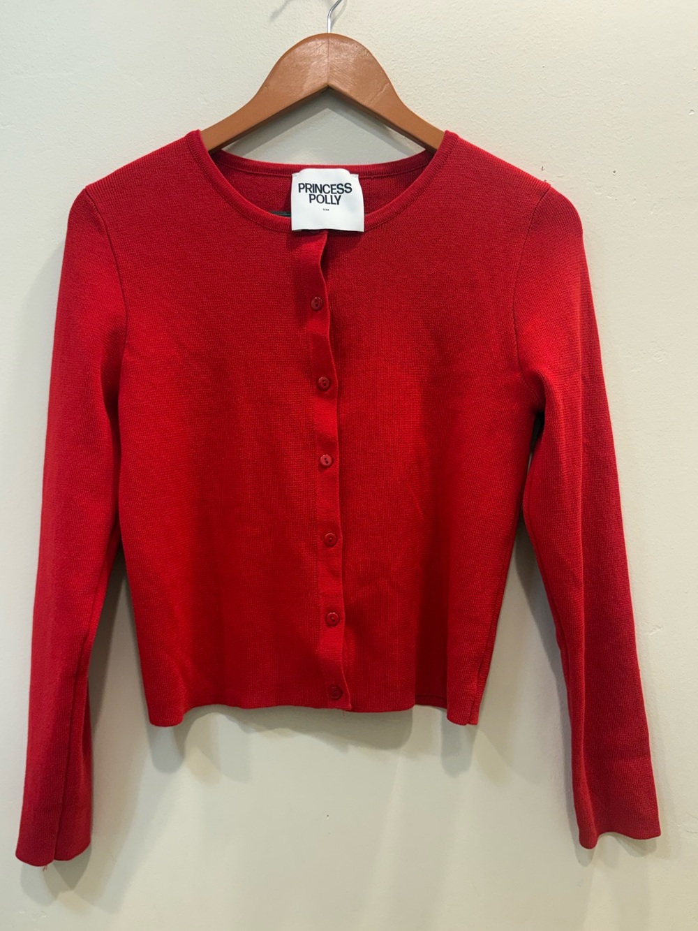 Princess Polly Red Fitted Button Front Cardigan Size S/M